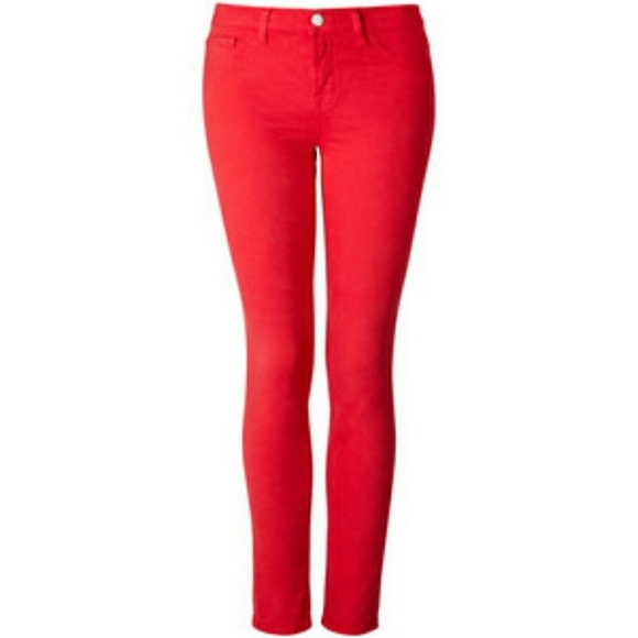 J Brand Bright Red Mid Rise Skinny Jean - Picture 1 of 3